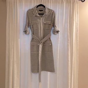 Women’s grey striped dress.